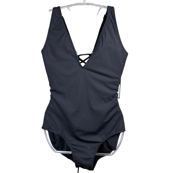TA3 Other - TA3 Plungey One Piece Swimsuit Shapewear Lace-Up Back Shelf Bra XL